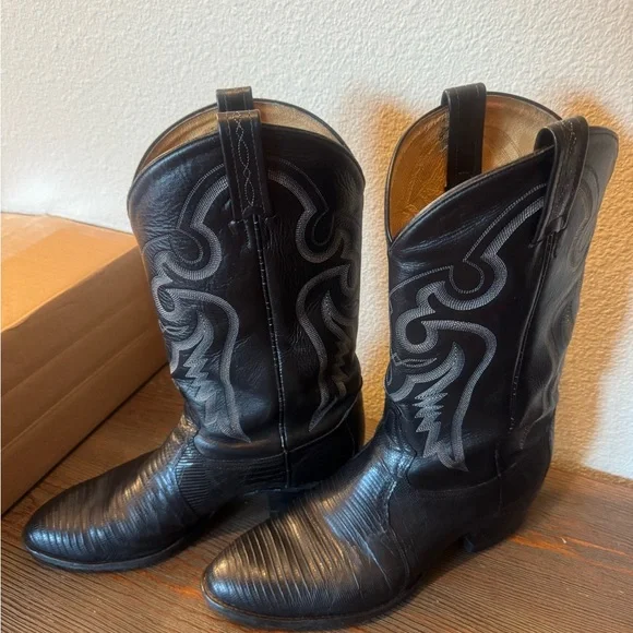 Tony Lama Mens 8539 Black Exotic Teju Lizard Western Cowboy Boots Size 10.5 EE - Picture 2 of 7